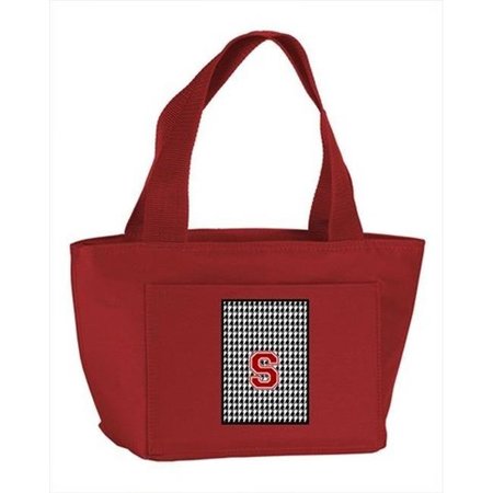 BEYONDBASKETBALL Monogram Letter S - Houndstooth Black Zippered Insulated School Washable and Stylish Lunch Bag Cooler BE10927